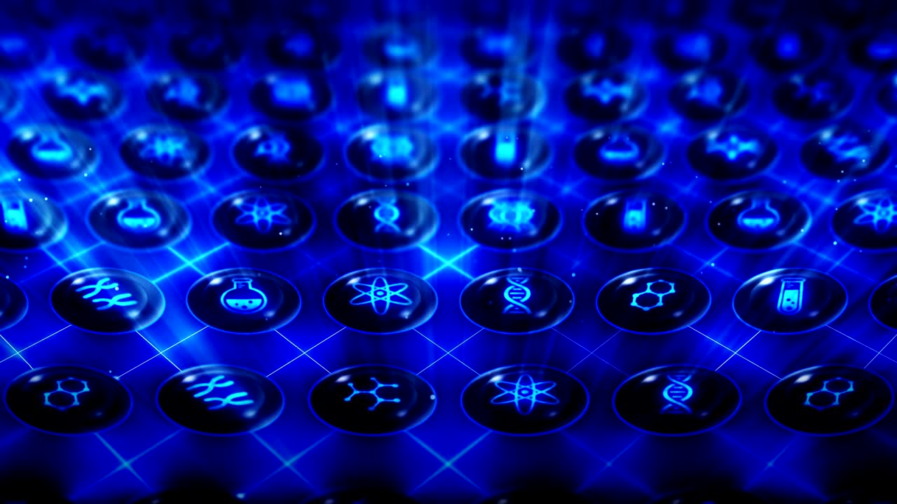 유전자 아이콘 세트, 생명공학 배경, cg 루프 애니메이션