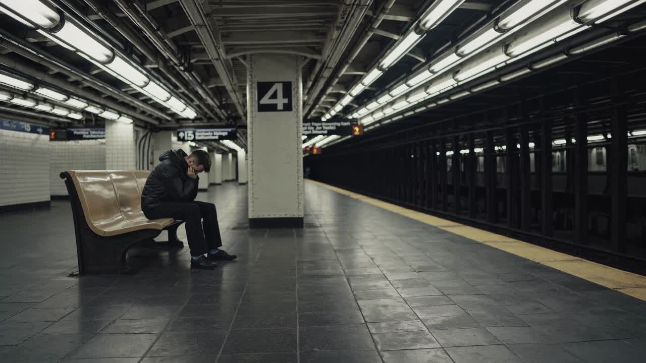 Lonely Figure in a Subway Station