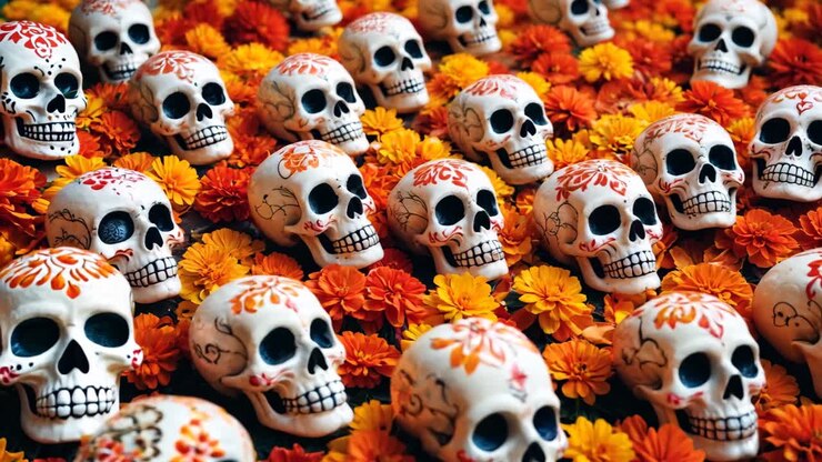 Sugar Skulls and Marigolds for Dia de los Muertos