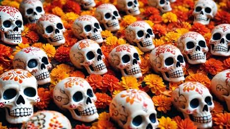 calaveras de azúcar y caléndulas para el dia de los muertos