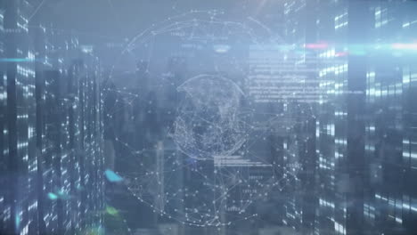 animación del globo y la red de conexiones que giran sobre el procesamiento de datos