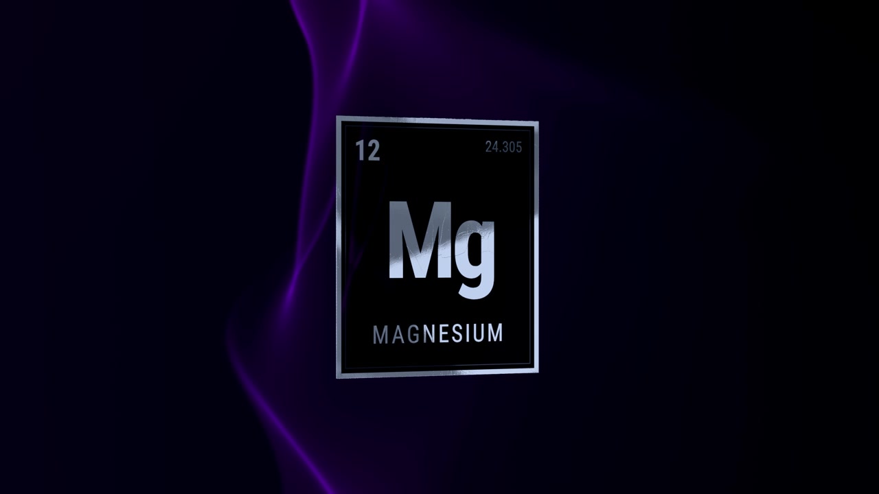 Simbolo dell'elemento Magnesio della tavola periodica su sfondo viola scuro