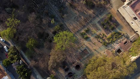 Overhead-Shot-Of-Green-Backyard-Of-Santo-Domingo-Church-,Oaxaca,-Mexico