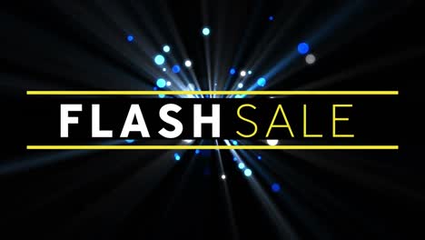 Digitale-Animation-Eines-Flash-Sale-Textbanners-Vor-Blauen-Lichtflecken-Auf-Schwarzem-Hintergrund