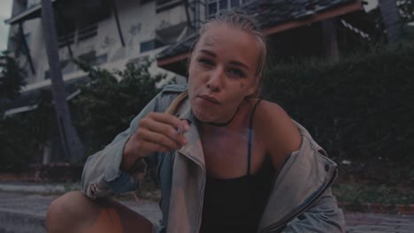 woman smoking a cigarette outdoors