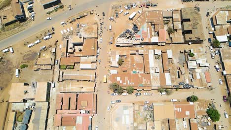 Birdseye-aerial-view-of-Loitokitok-kenya,-shanty-poor-neighborhood-of-Nairobi-suburbs,-Kenya