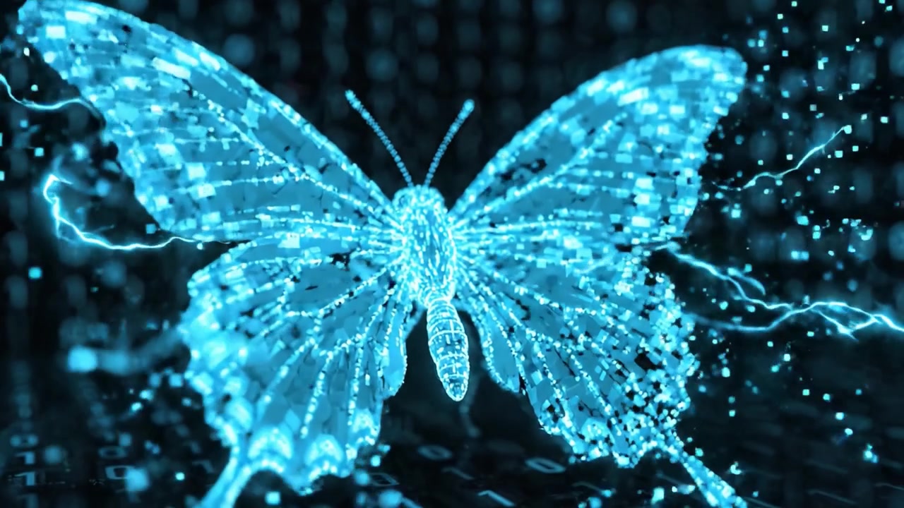 A Stunning Visualization of a Digital Butterfly in Two Frames: From a Glowing Luminescence to a Flourishing Display of Binary Particles