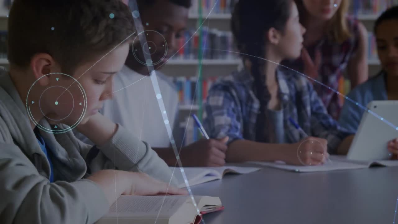 animación de una red de conexiones entre diversos grupos de estudiantes que utilizan la tecnología