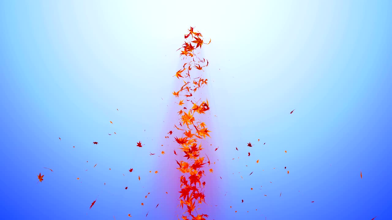 Vortex from colorful maple and leaves. Spiral shiny particle of autumn leaves. Dancing leaf. Colorful nature tunnel loop animation.