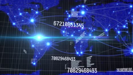 Animation-of-illuminated-dots-connected-with-lines-on-digital-map-with-cryptography