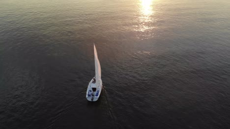 aerial tracking shot of a traditional sailing boat on the upper columbia river