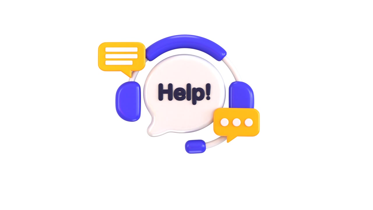 3D Animated Customer Support Help Icon with Headset and Speech Bubbles