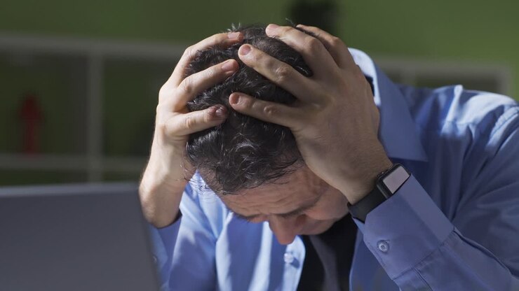 Nervous and stressed home office worker.