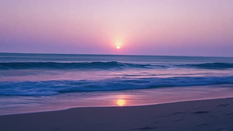 sunrise illuminating ocean waves crashing on the beach, creating a stunning display of pink and purple hues in the sky