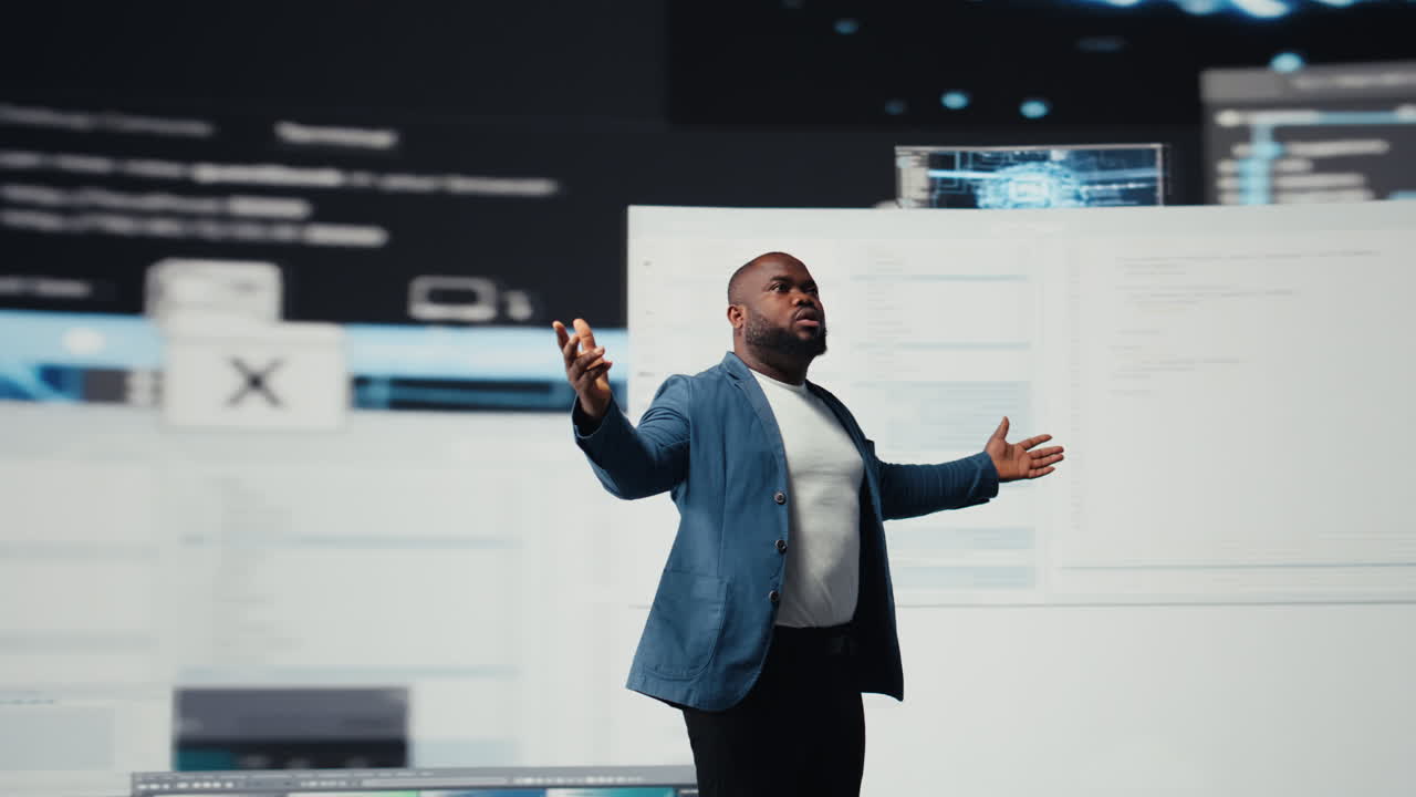 Black professional software engineer programming for tech innovation