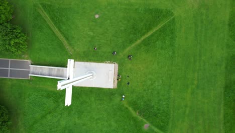 Aerial-cenital-shot-of-people-at-Papal-Cross-in-Phoenix-Park