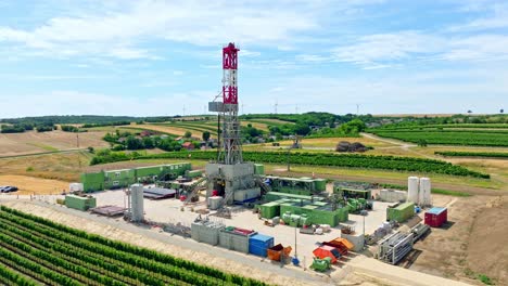 Aerial-View-Of-Land-Drilling-Rig-In-Austria---drone-shot