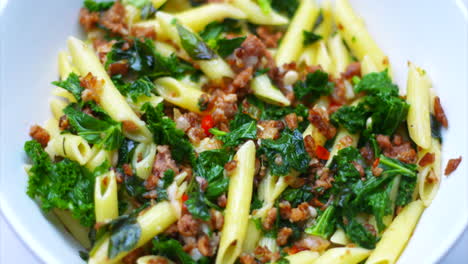 Kale-with-beyond-meat,-vegan-pasta-Italian-meal-prep-cooking