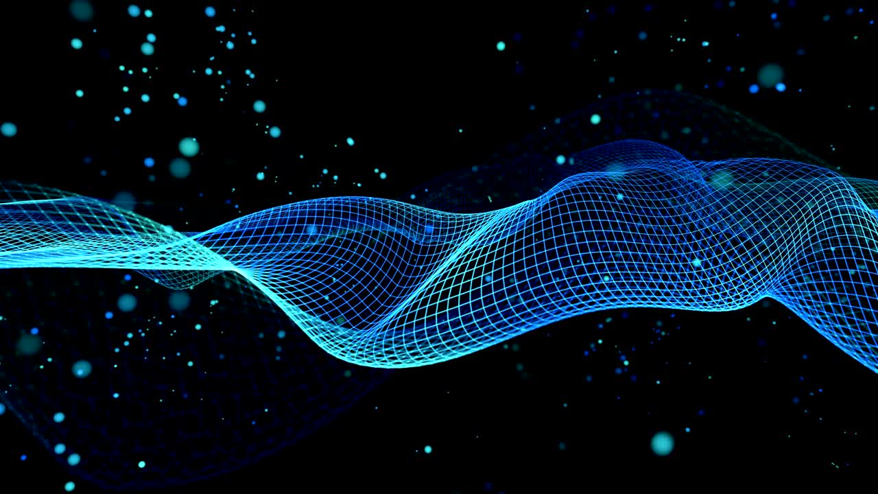 Blue Sine Waves in motion Background with particules