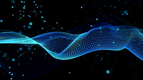 ondas sinusoidales azules en movimiento de fondo con partículas