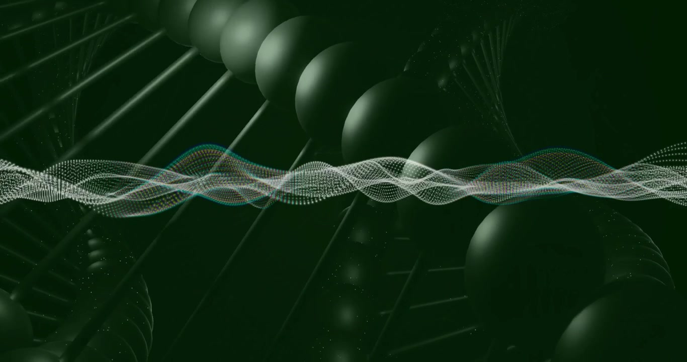 Animazione di linee bianche su un filamento di DNA su sfondo nero.