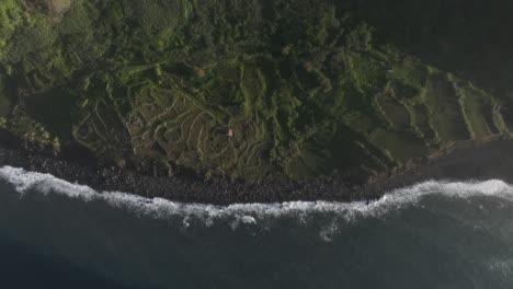 top down view of coastline with rough sea at azores island portugal