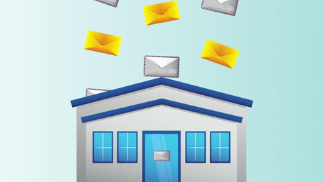postal service animation with envelopes and house