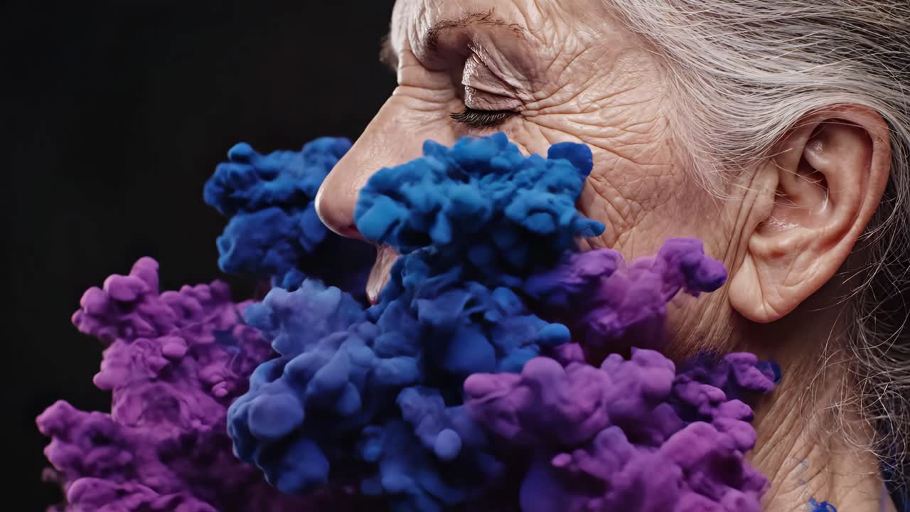 Elderly Woman with Colorful Ink