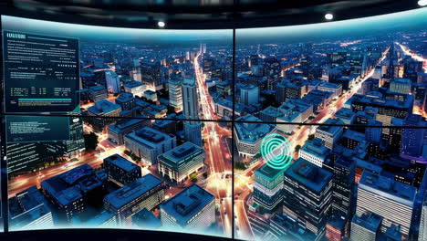 city surveillance control room at night
