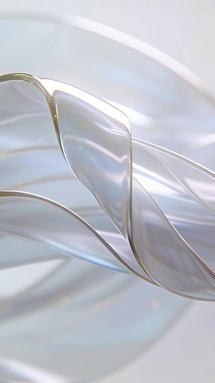 Vertical video: Flowing sheer ribbons twisting in studio, soft lights shifting to reveal glitter