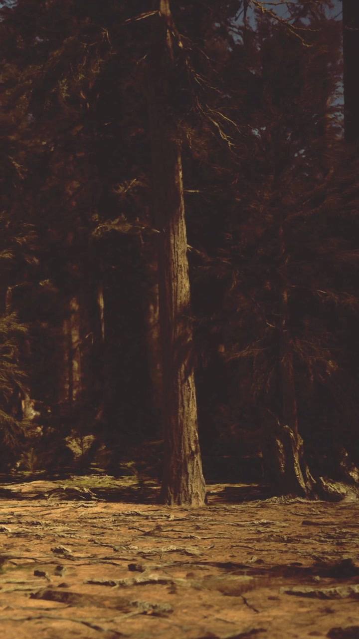 Walking through a dark forest path during the evening light