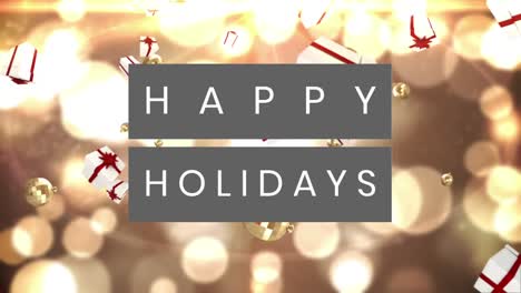 animación de deseos de felices fiestas texto sobre regalos y puntos de luz