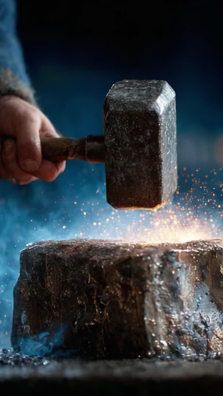 Momenti coinvolgenti di maestria artigianale: l'arte di forgiare il metallo con martello e incudine, mostrando abilità e precisione nelle tecniche di lavorazione dei metalli