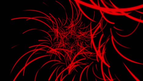 abstract flight of colored lines on a black background that rotate and form a tunnel. animation. beautiful abstraction of glowing red lines moving on a circular trajectory, seamless loop