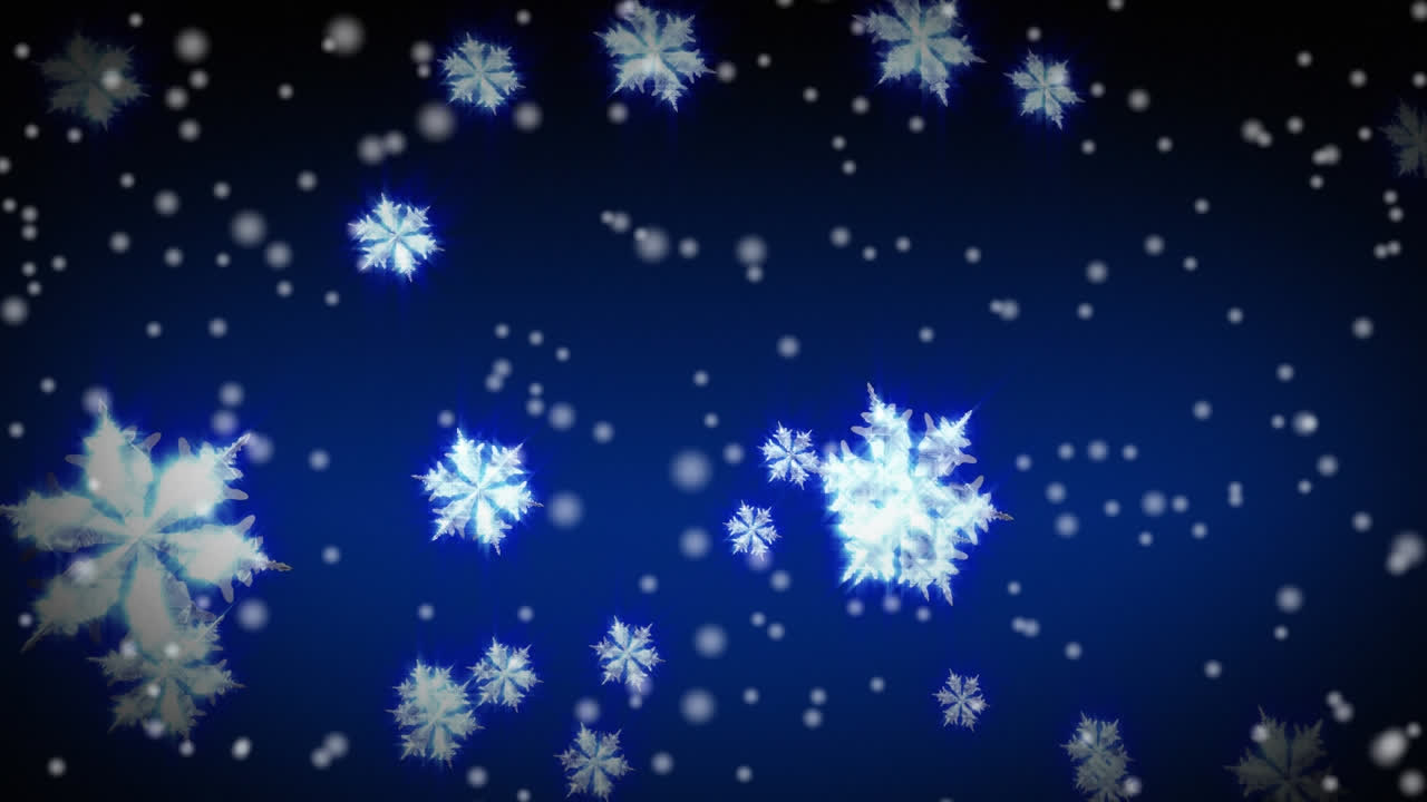 animación de nieve cayendo sobre copos de nieve de navidad sobre fondo azul
