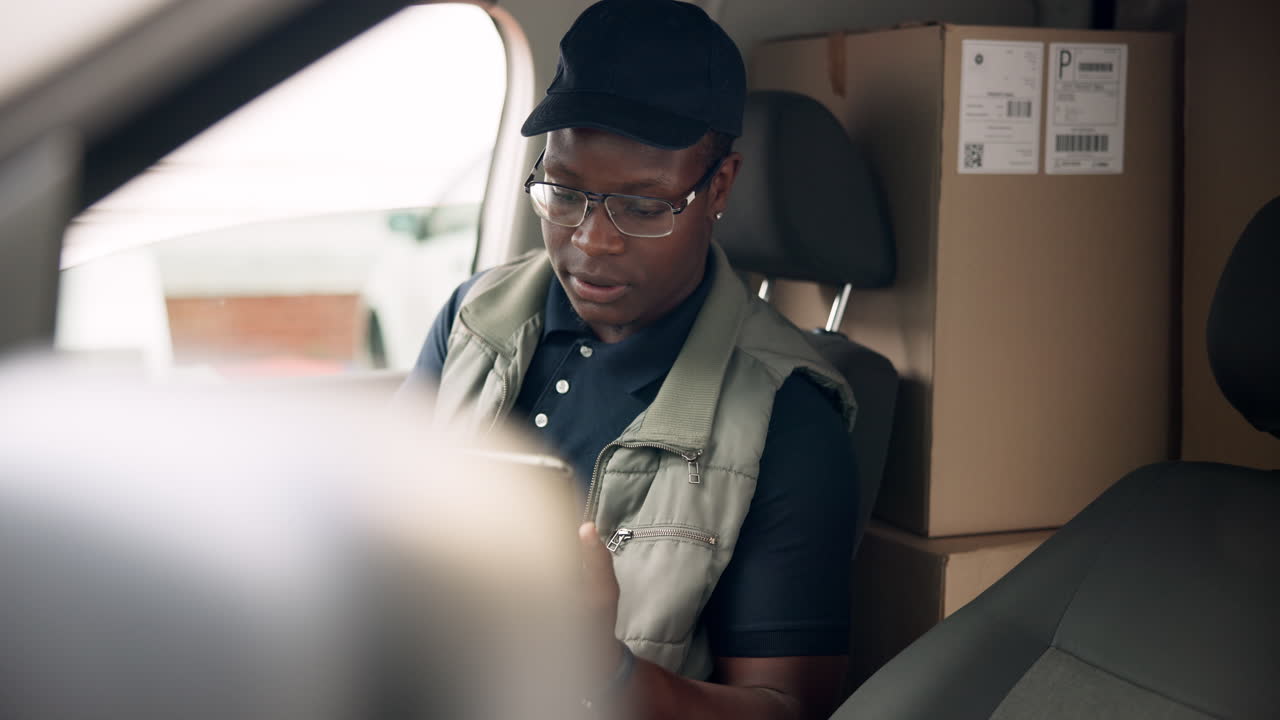 Delivery driver in vehicle