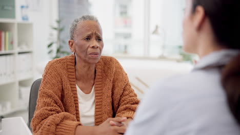 woman, doctor and senior patient with throat pain