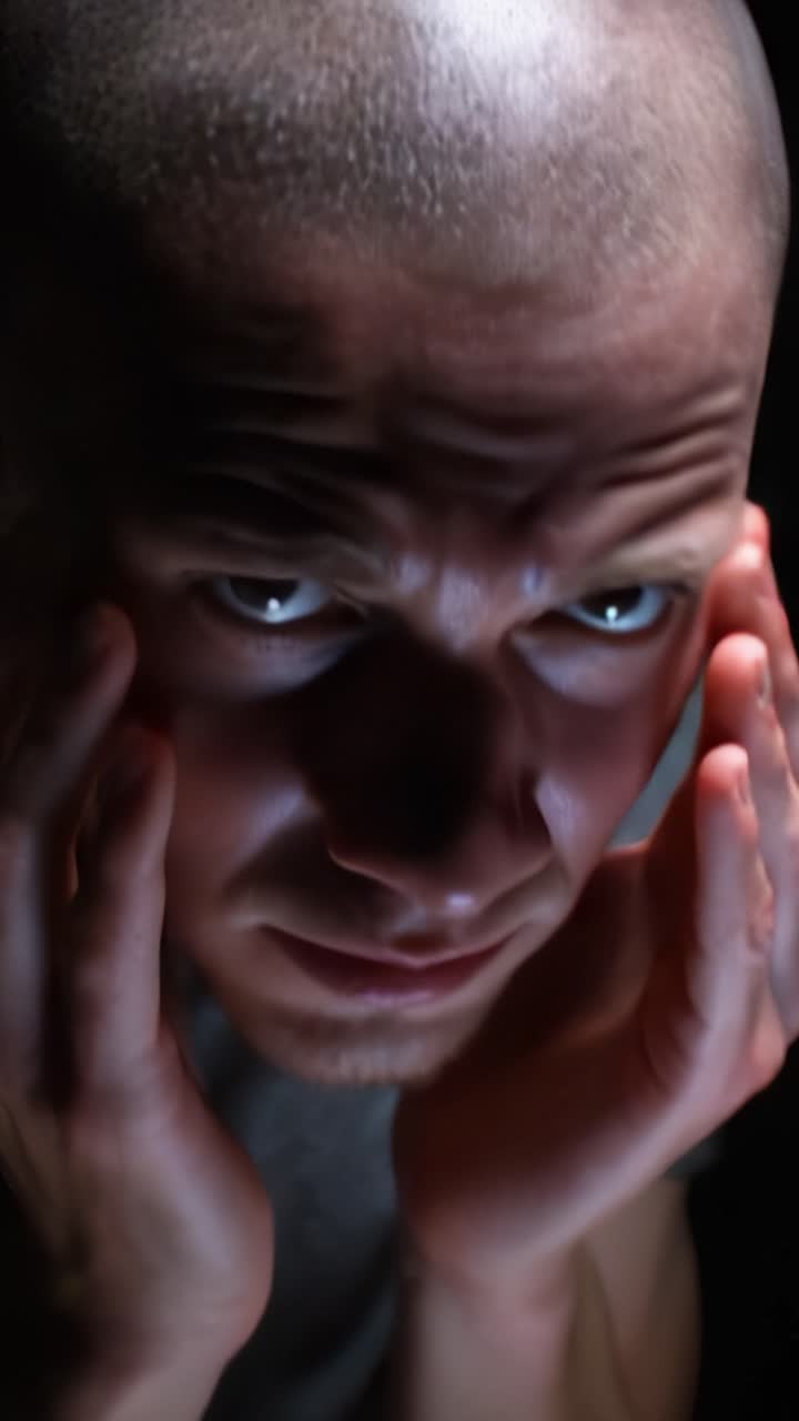 Emotional Struggle: A Captivating Moment of Intense Expression as an Individual Faces Inner Turmoil, Highlighting Vulnerability and Human Experience in Dark Light