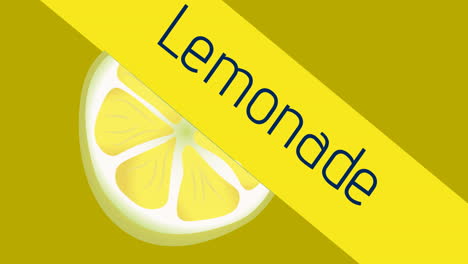 animación de texto de limonada y icono de limón sobre fondo naranja