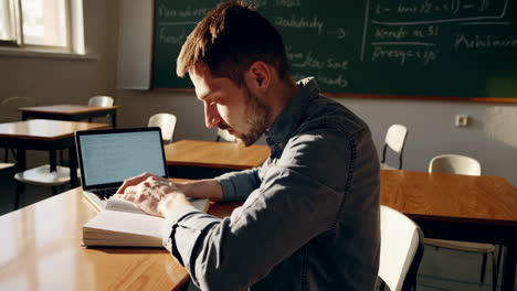 student studying in a classroom