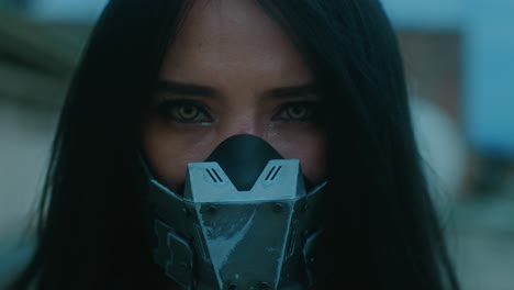 cyberpunk woman with gas mask