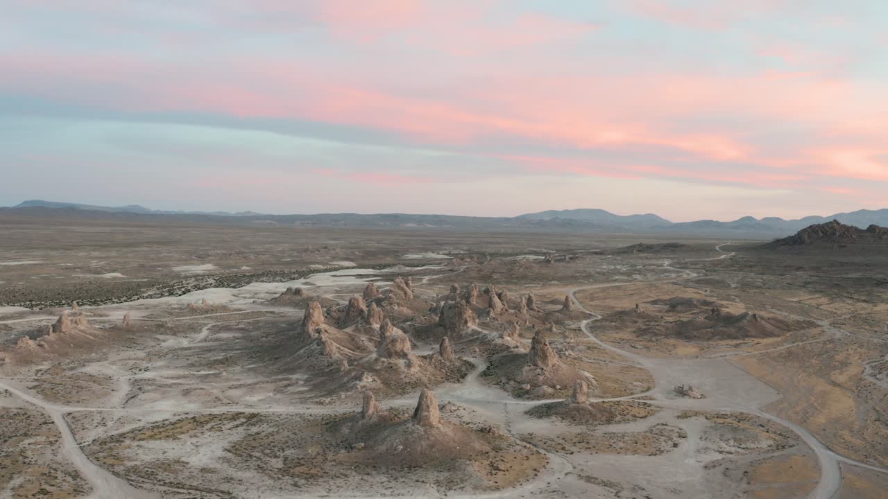 Epic desert landscape filmed during sunset