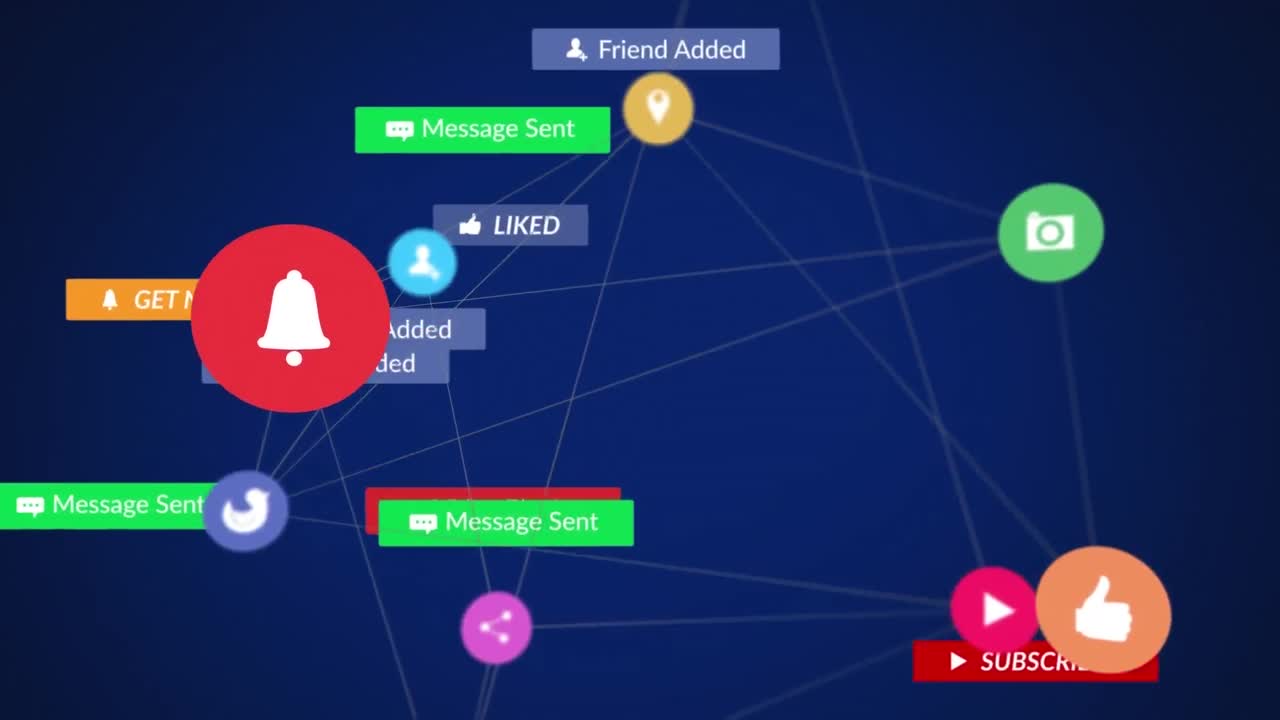 파란색 배경 위의 미디어 아이콘의 애니메이션