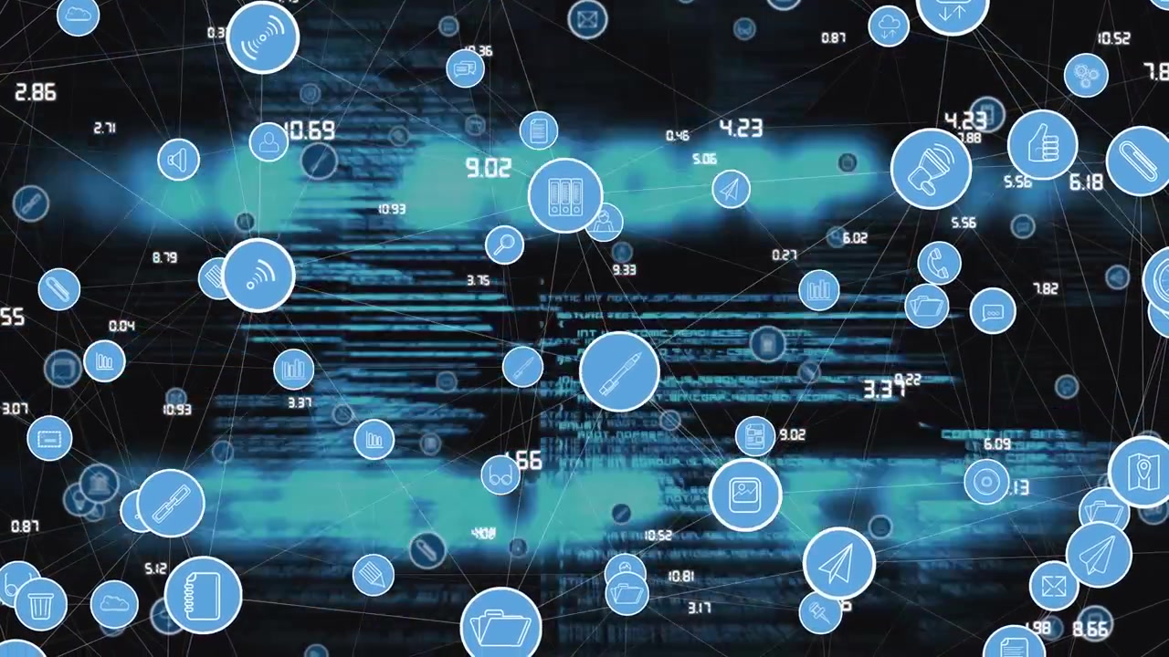 Animation of data processing over black background