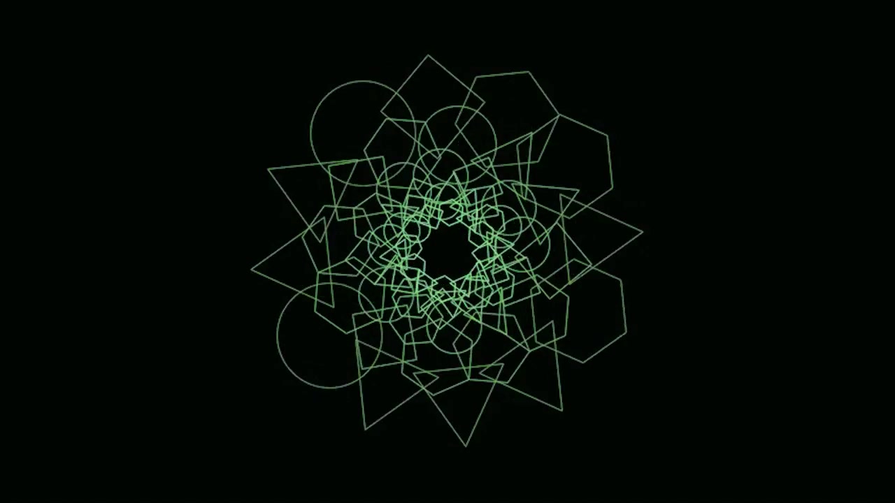 Abstract Geometric Pattern Rotating in Green Lines