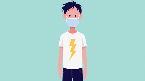 animation of boy with face mask on green background