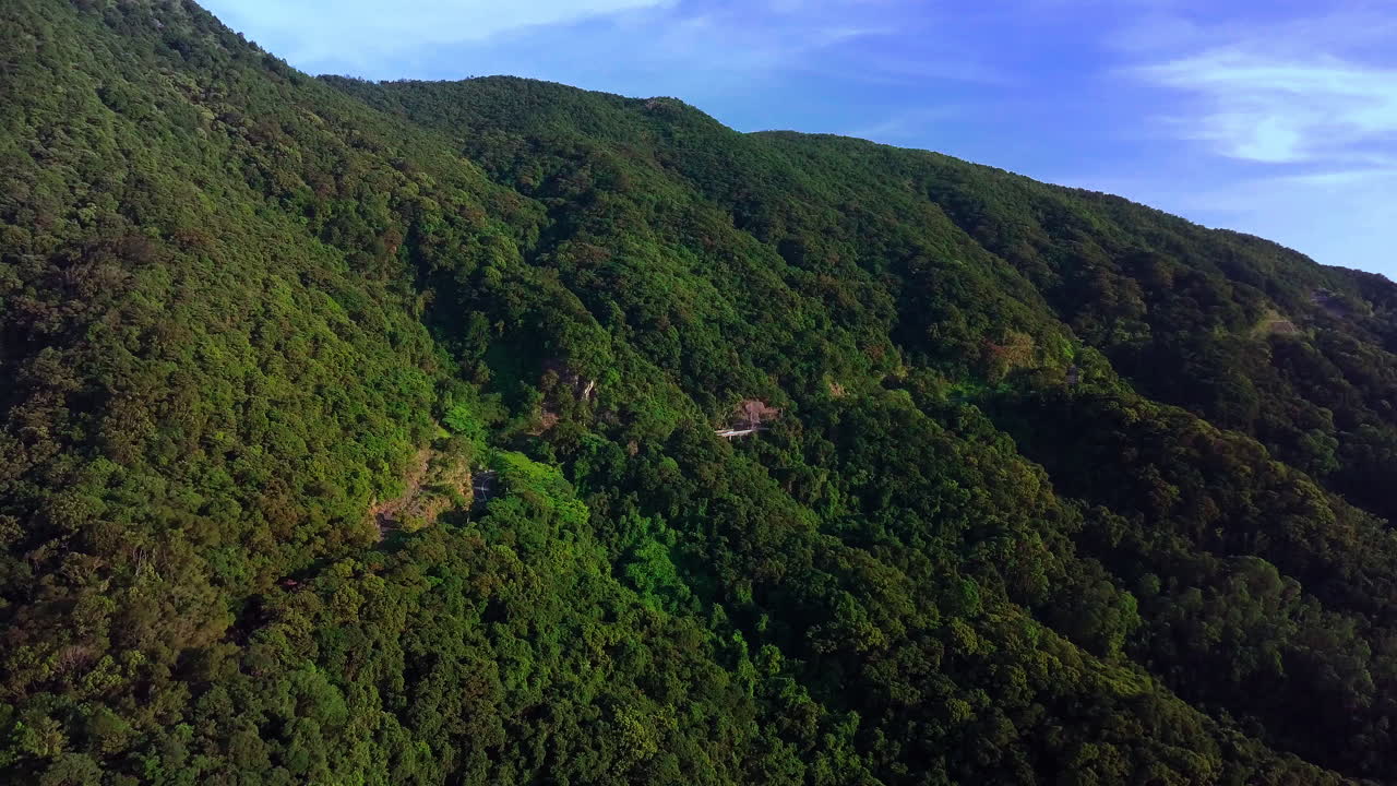 홍콩에서 가장 높은 봉우리인 태모산 산 옆 산길의 조감도