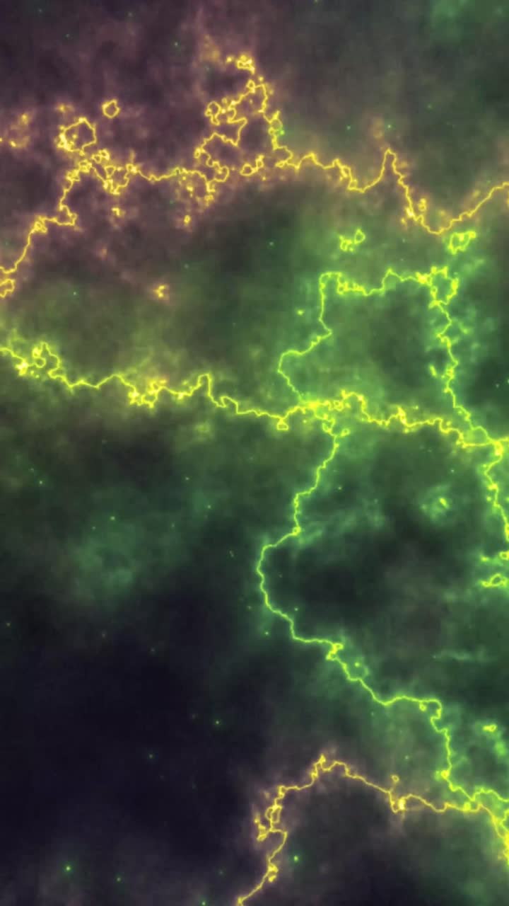 Energia astratta verde neon e gialla che scorre su sfondo scuro