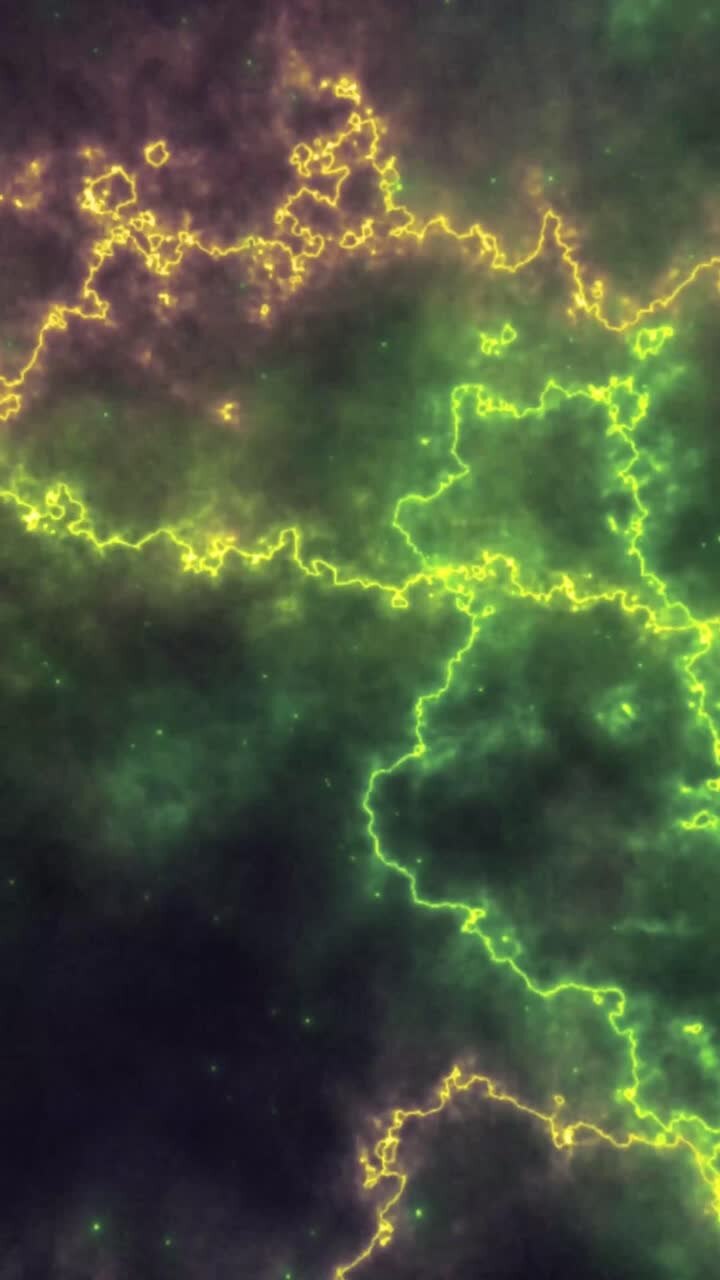 Energia astratta verde neon e gialla che scorre su sfondo scuro