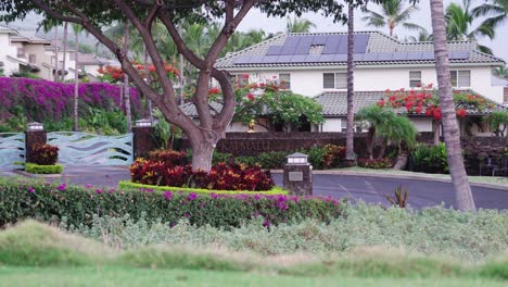 kaimalu residential community entrance gate with tropical landscaping and houses